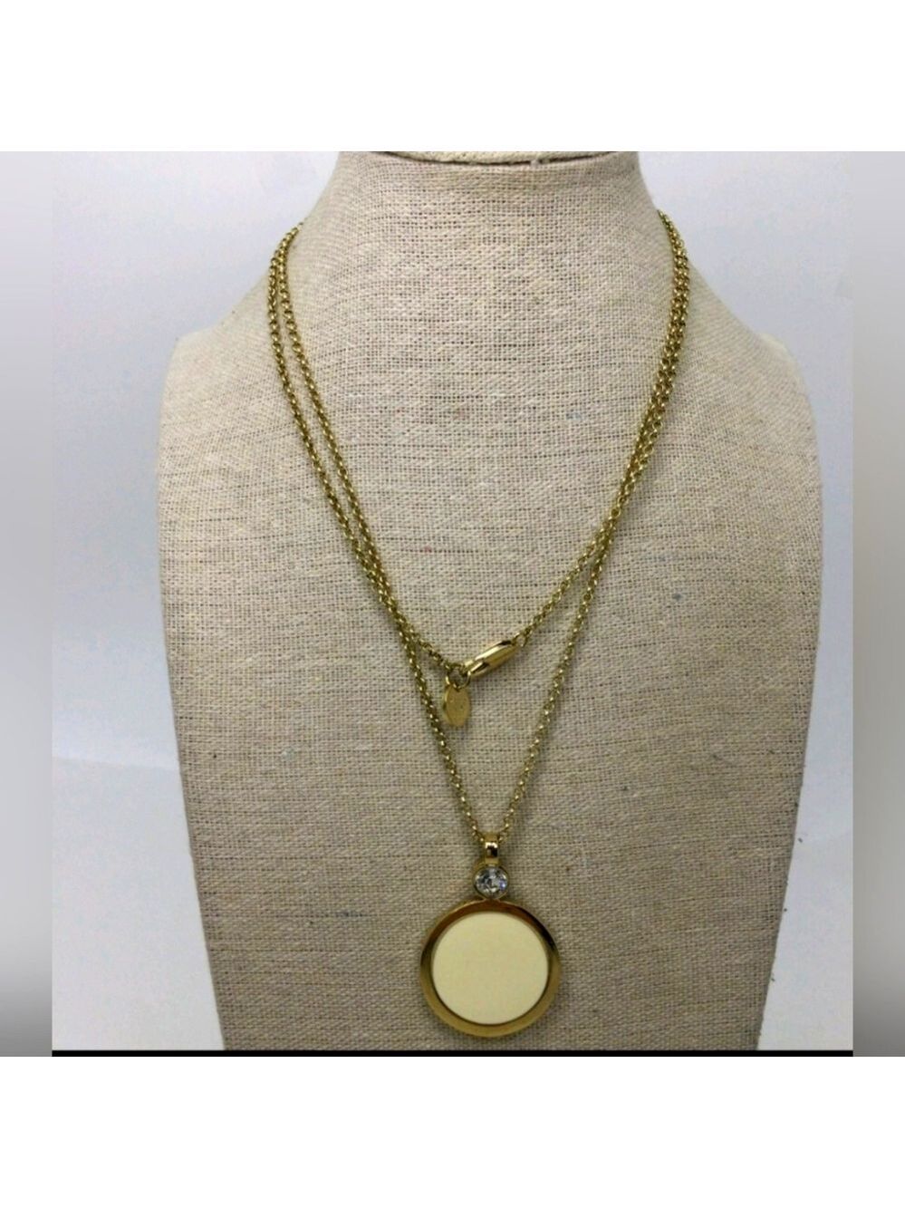 Dyrberg Kern Goldtone Cream Enamel Pendant Chain Necklace 38"
